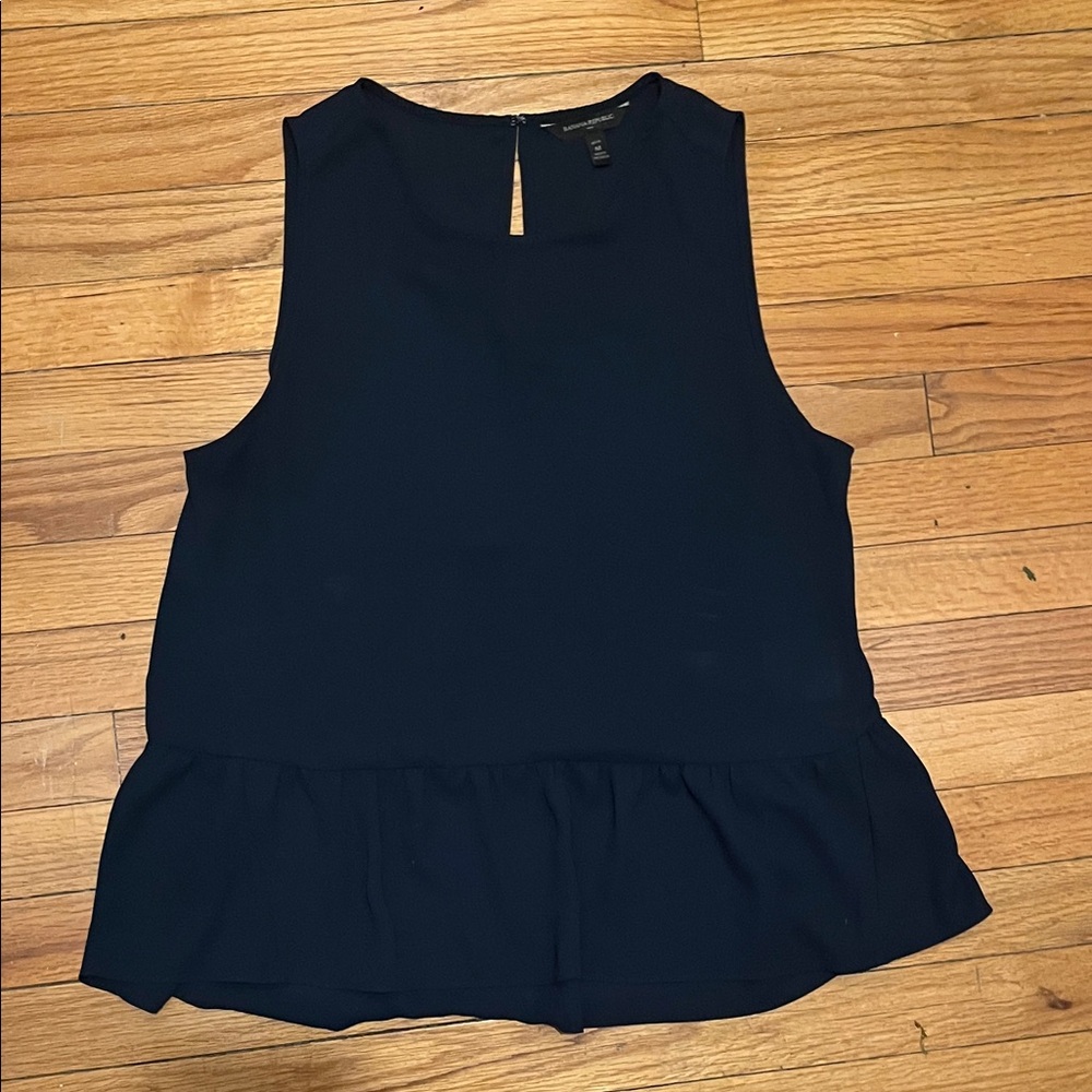 Banana Republic Ruffle Hem Elegant Navy Sleeveless Top
